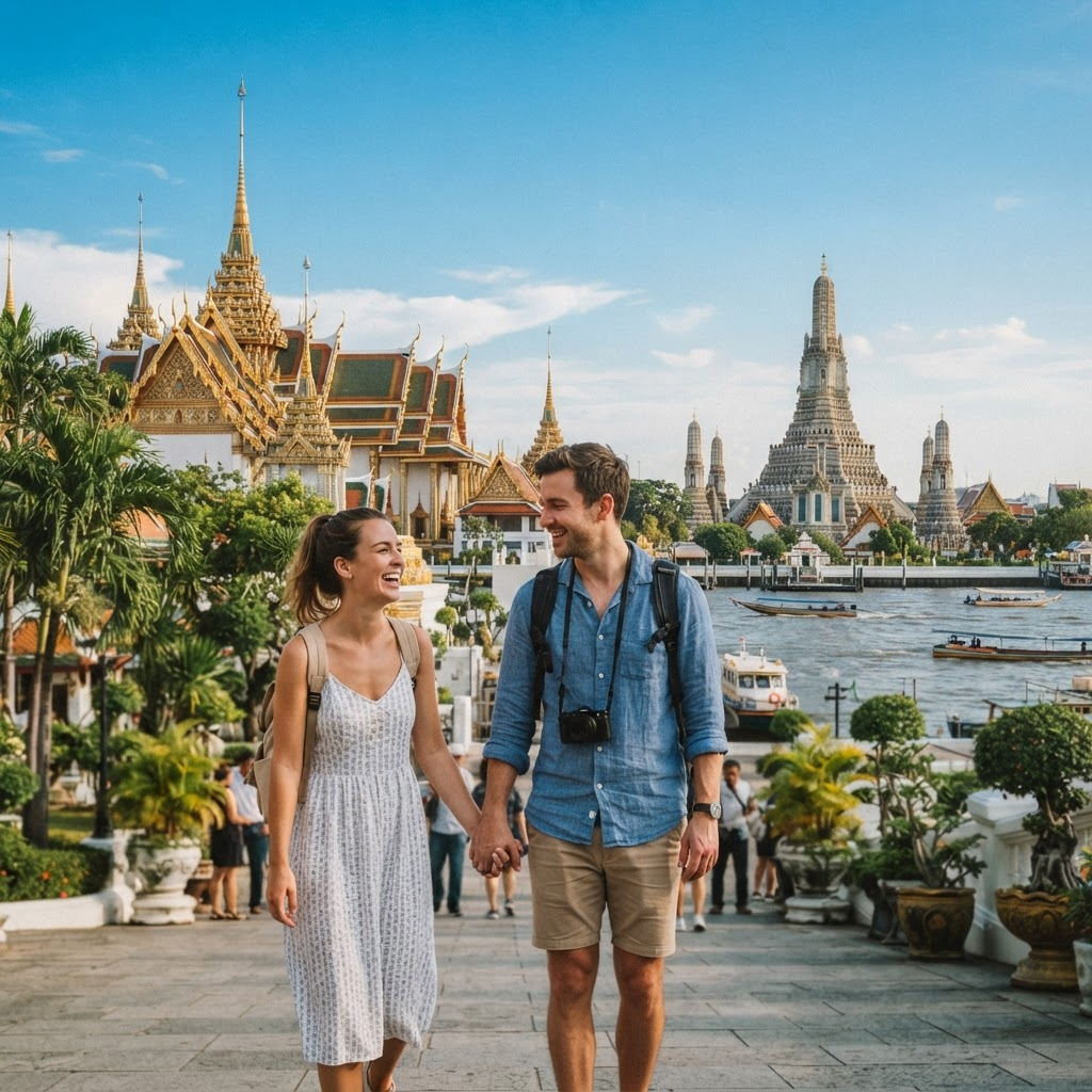 Bangkok Grand Palace and Wat Arun travel scenery
